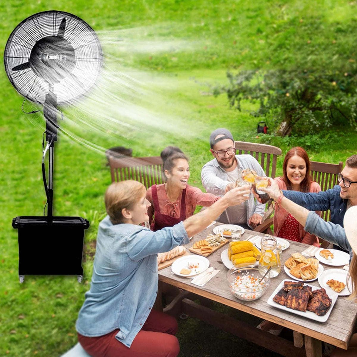 JKJZSALJ Standventilatoren, Weiss, Gewerblicher Aussenventilator Mit Sprühfunktion, Grossem Wassertank, 90°-Oszillation