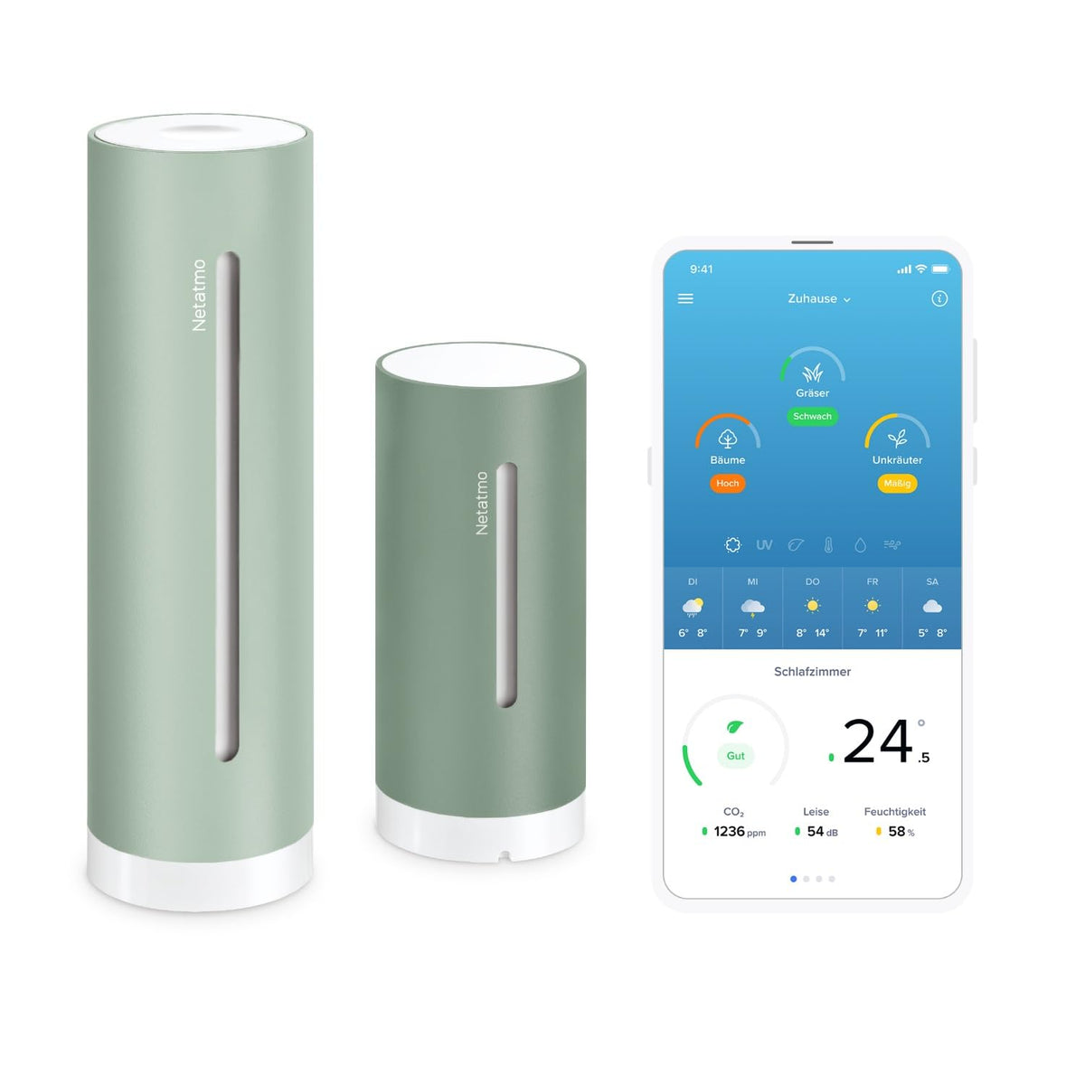 Netatmo Messinstrumente zur Flüssigkeitsanalyse, Schwarz, Smarte Wetterstation ORIGINAL 2. Gen Mint, WLAN Innen & Aussensensor