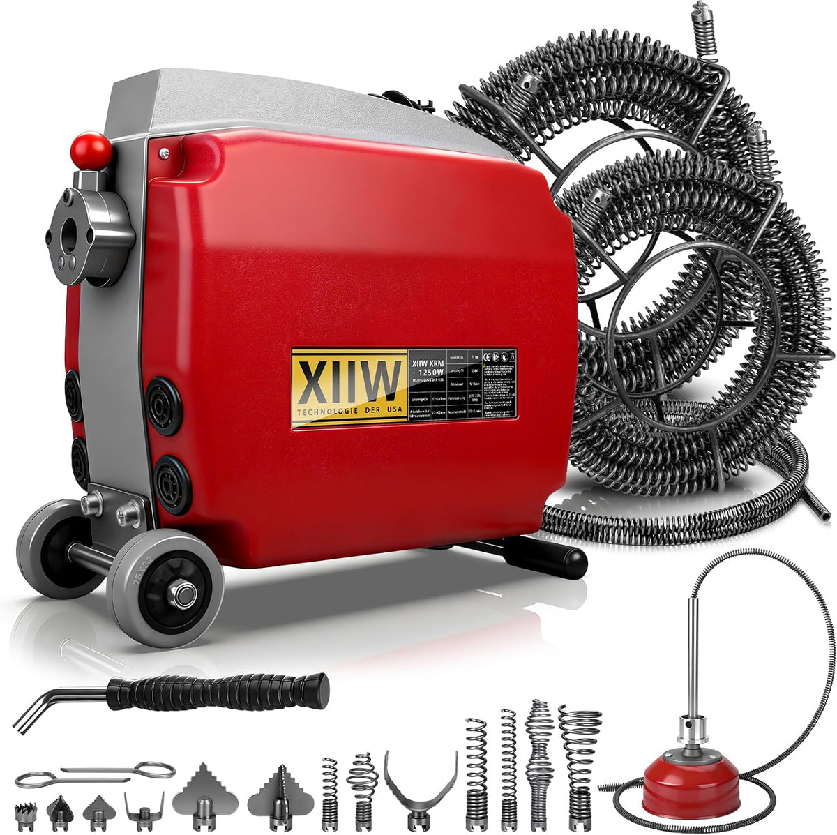 XIIW Rohrreinigungswellen, 1250 W, 200 mm, Schwarz, Rohrreinigungsmaschine Rohrreinigungsspirale für Ø20-, 550U/m