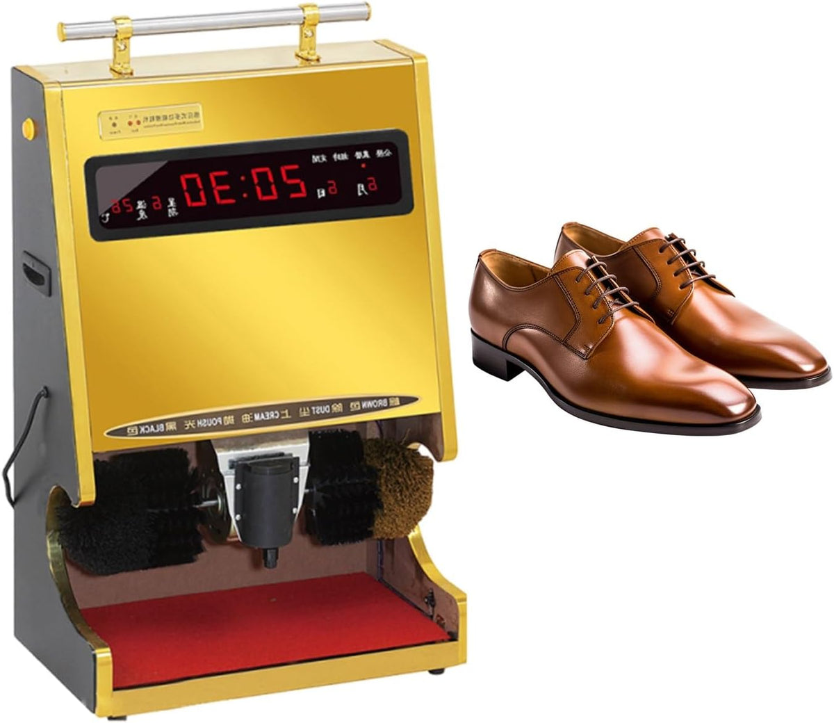 Lissontine Schuhreiniger, 100 W, Edelstahl, Grau, Schuhputzmaschine Mit Zeitanzeige Für Hotels Und Gewerbe, Schuhpflege