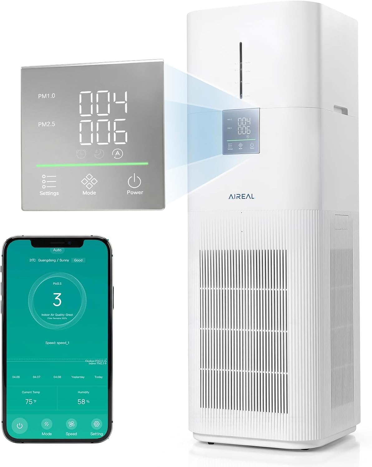 AIREAL Dunstabzugshaube, 7 L, Weiss, 2-in-1 Luftreiniger & Verdunstungsbefeuchter H13 HEPA AEH800