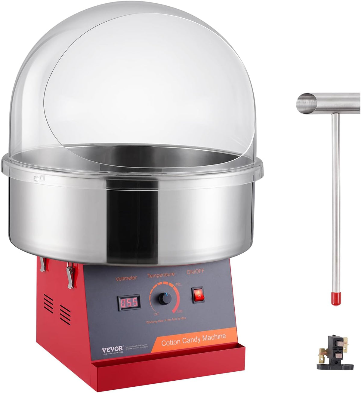 VEVOR Zuckerwattemaschinen, 1 kW, Rot, Elektrische Zuckerwattemaschine, Zuckerwattegeräte, Kommerzielle Zuckerwattemaschine mit Abdeckung
