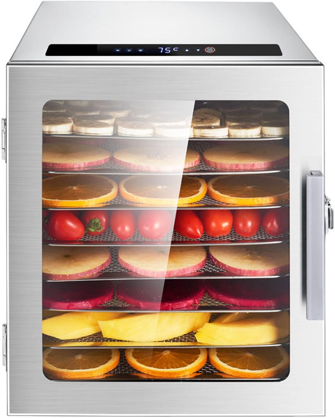 BDJSN Dörrautomaten, 385 x 290 x 320 mm, 500 W, Silber, Elektrischer Dörrautomat Mit 8 Einschüben, Timer (0, 24 Std.)