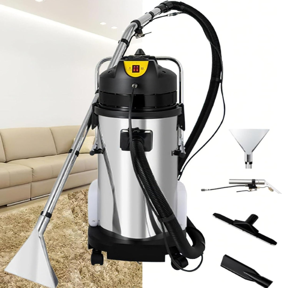 Oiyekntd Staubsauger, 30 L, Edelstahl, Kunststoff, EVA, Baumwolle, Schwarz, Gewerbliche Teppichreinigungsmaschine