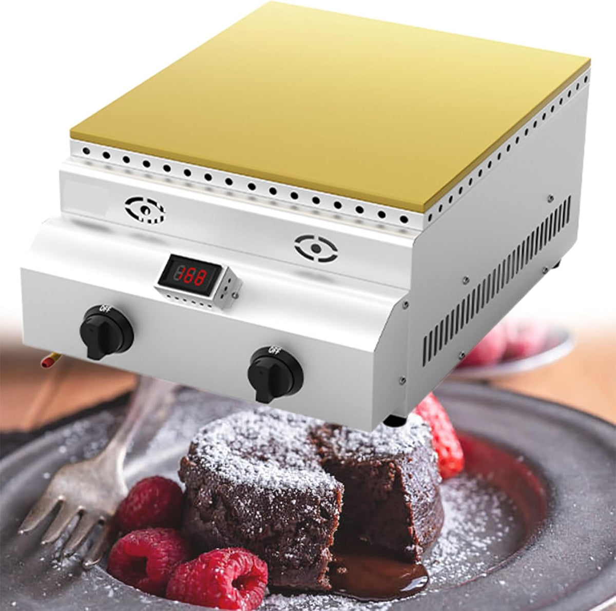 YXFAZPP Cupcake-Maker, Edelstahl., Silber, Kommerzielle Souffle-Maschine, antihaftbeschichtet, flauschige Pfannkuchen-Maschine