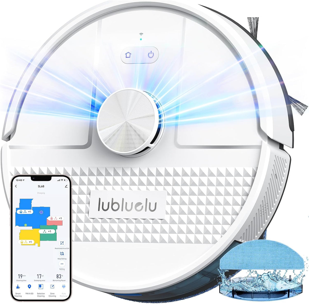 Lubluelu Saugroboter, Weiss, mit Wischfunktion 3-1, 2000Pa Staubsauger Roboter mit Lasernavigation, Roboterstaubsauger SL68