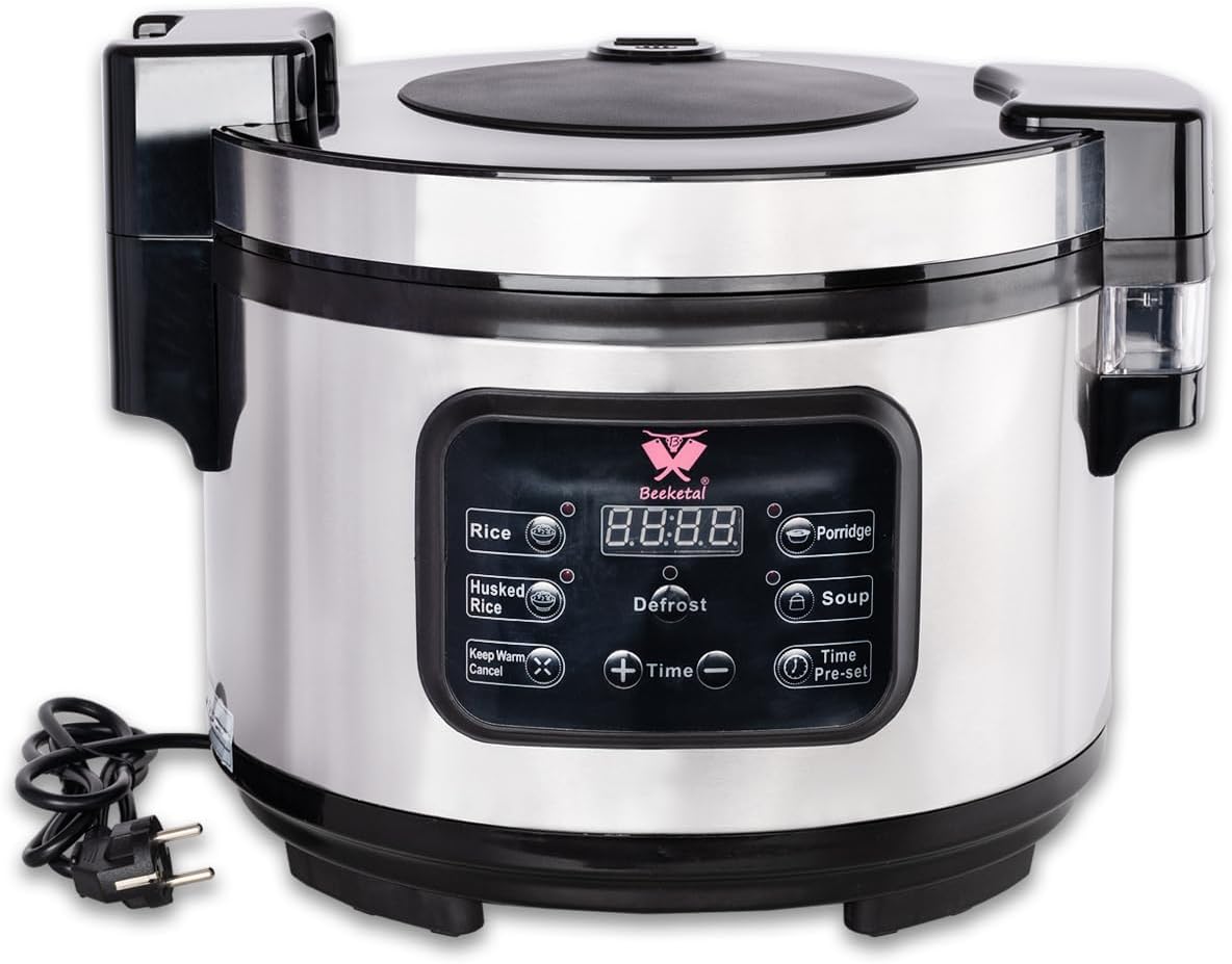Beeketal Buffetschrank, 6,5 kg, 11 L, 15 L, Silber, Profi Gastronomie Reiskocher aus Edelstahl, inkl. Warmhaltefunktion & Antihaft-Innentopf