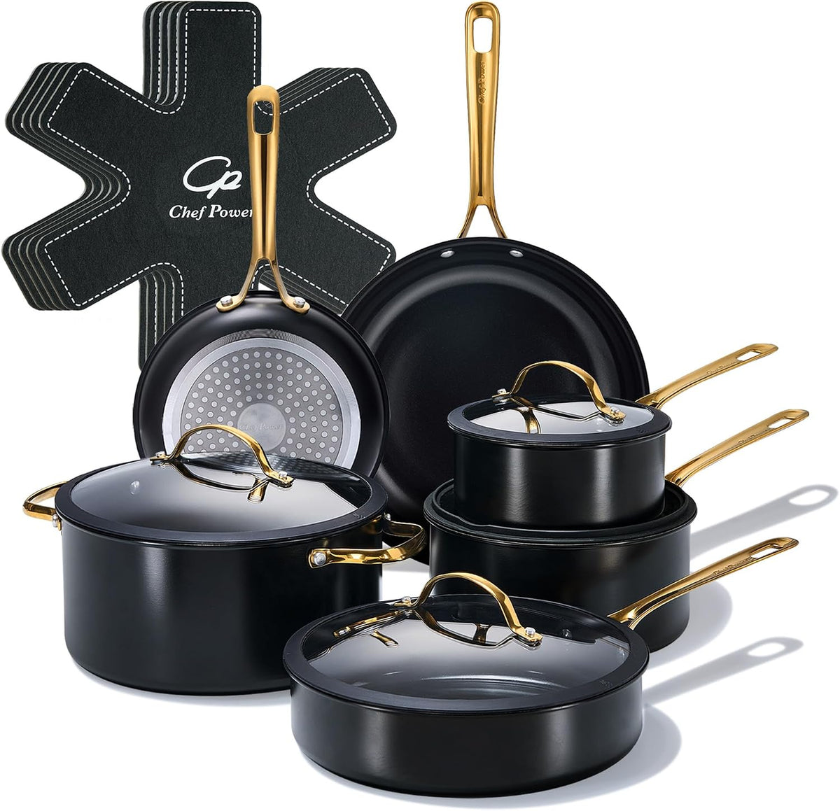 Chef Power Backofen, Silber, Keramik-Kochgeschirr-Sets, 15-teiliges Topf- und Pfannenset, antihaftbeschichtet, Kochgeschirr-Set mit Edelstahlgriff