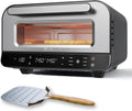 Bolkani Pizzaofen, Silber, Elektrisch 450 Grad mit Pizzastein, Profi Steinofen für Zuhause Indoor, Timer Ober Unterhitze 80-450°C Sichtfenster