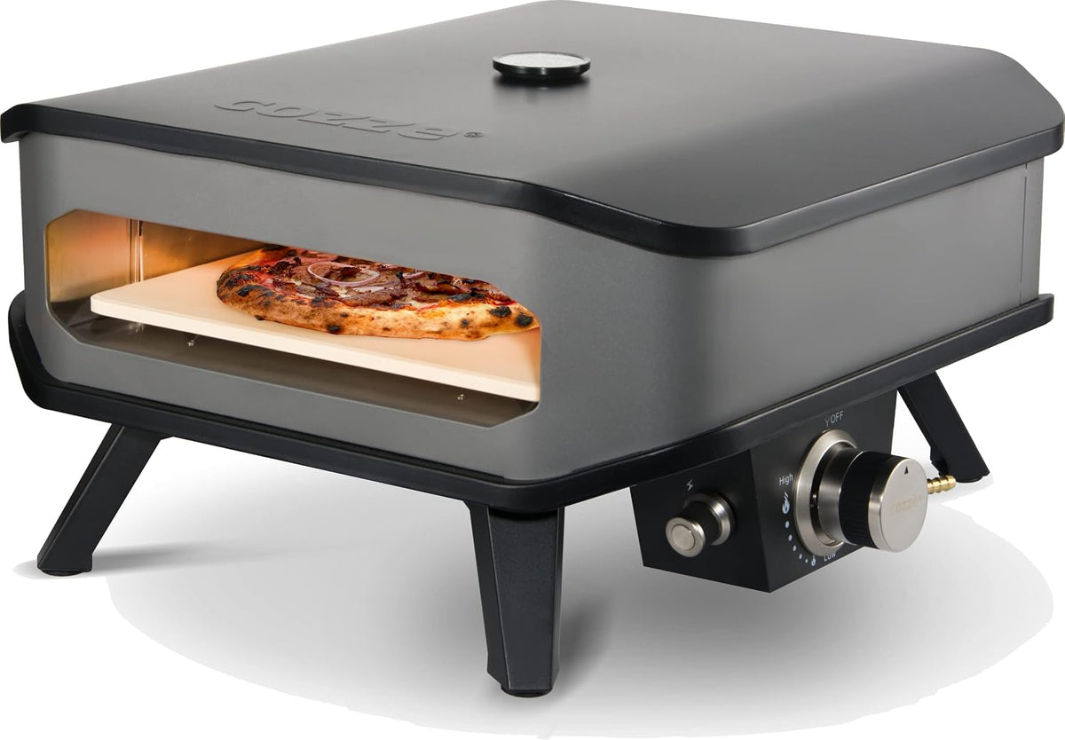 cozze Pizzaofen, 34x34 cm, Schwarz, ® 90349 13' Gas Pizza Ofen mit Thermometer mobiler