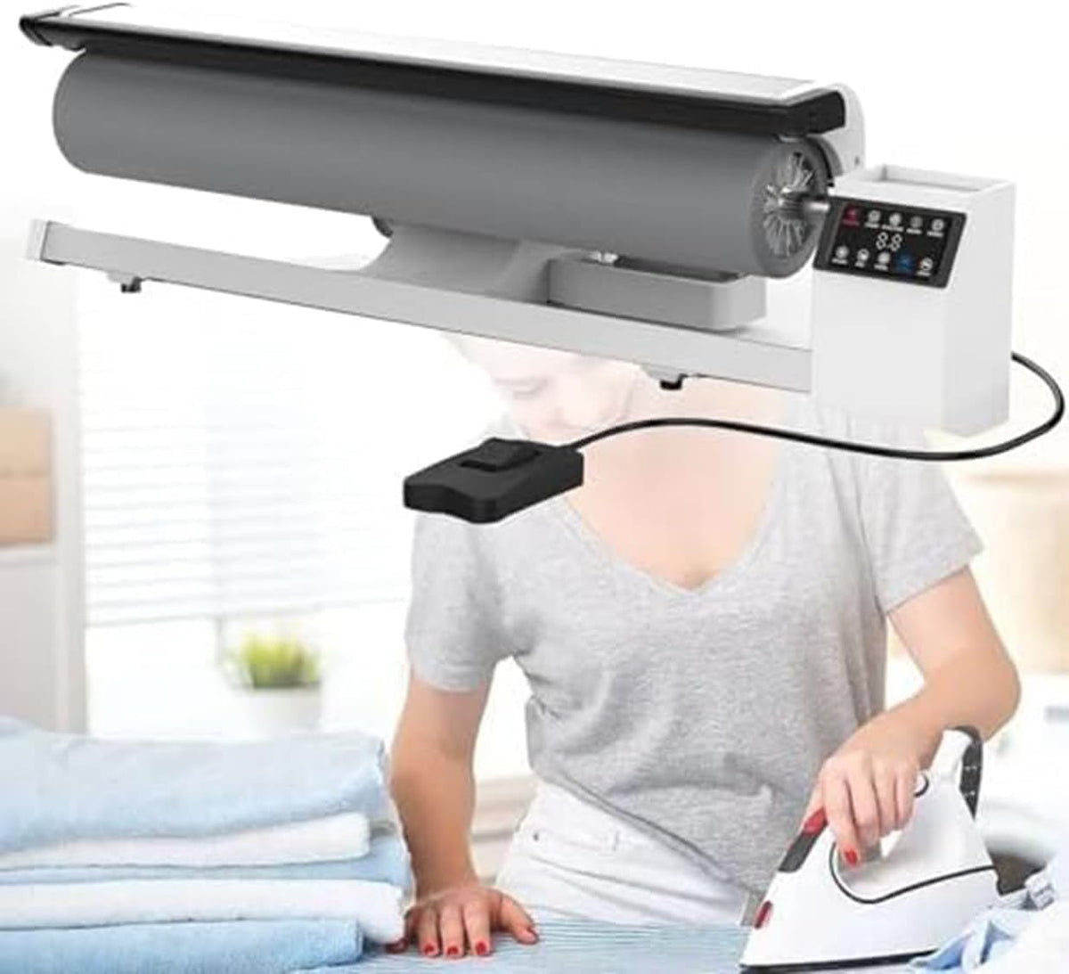 JKJZSALJ Bügelpressen, Schwarz, Gewerbliche Rollenbügelmaschine, Digitale Rotationsdampfpresse Für Effiziente Wäsche