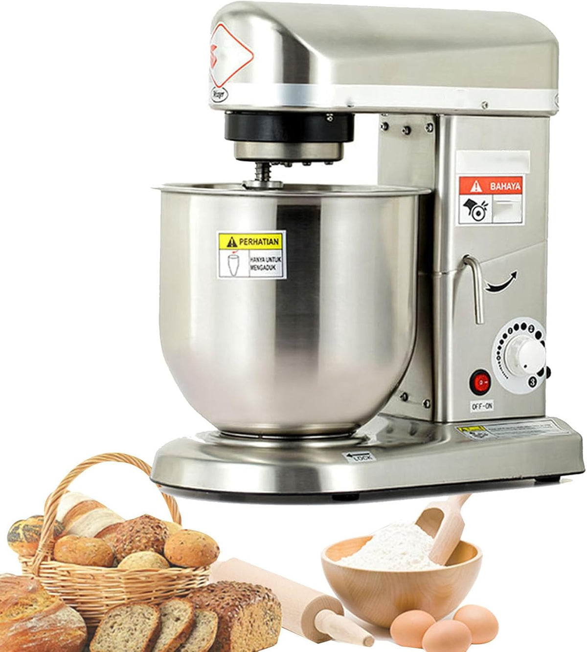 Oiyekntd Knet- & Rührmaschinen, 5l/7l/10l, Edelstahl, Silber, Elektrischer Küchenstandmixer, Professioneller Standmixer