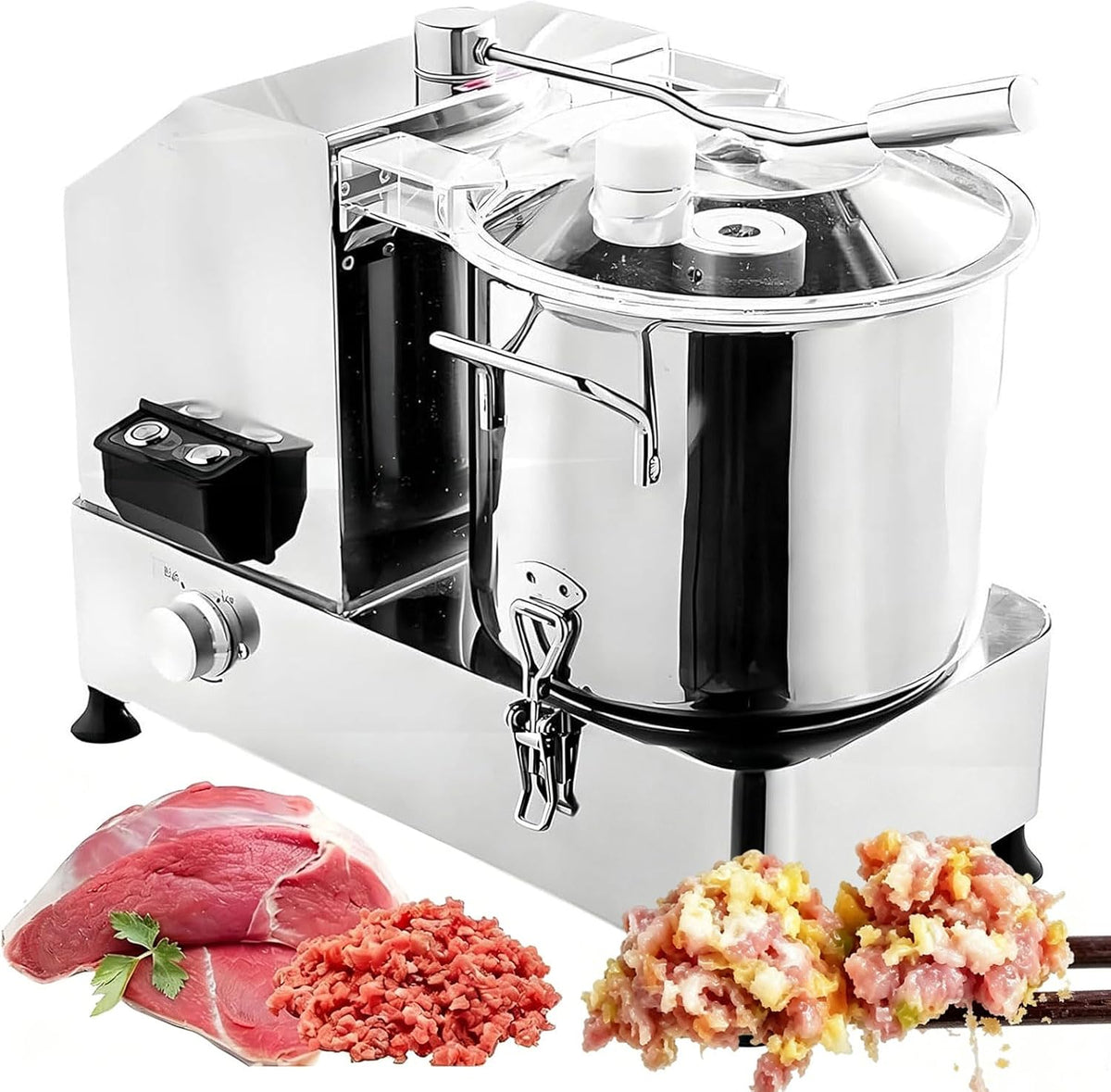 Gewerbliche Mixer, Silber, Küchenmaschine mit einstellbarer Geschwindigkeit, Edelstahl Fleischzerkleinerer mit S-Klinge für Restaurant