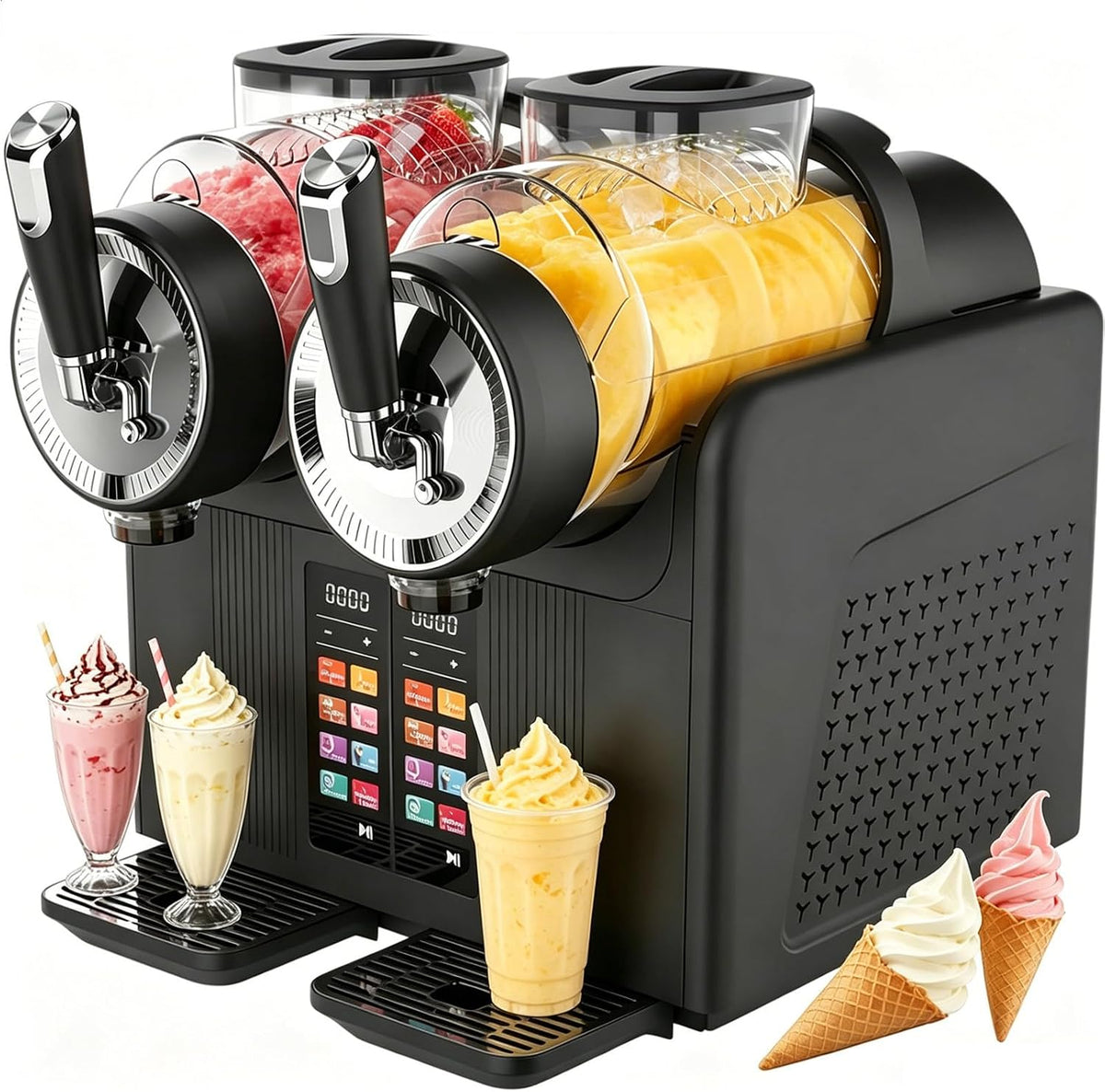 moupeaktain Eismaschine, 2 × 2 L / 4 L Gesamt, 430 W, 430 W, 2l, Schwarz, Softeismaschine & Slush Eis Maschine 2-in-1
