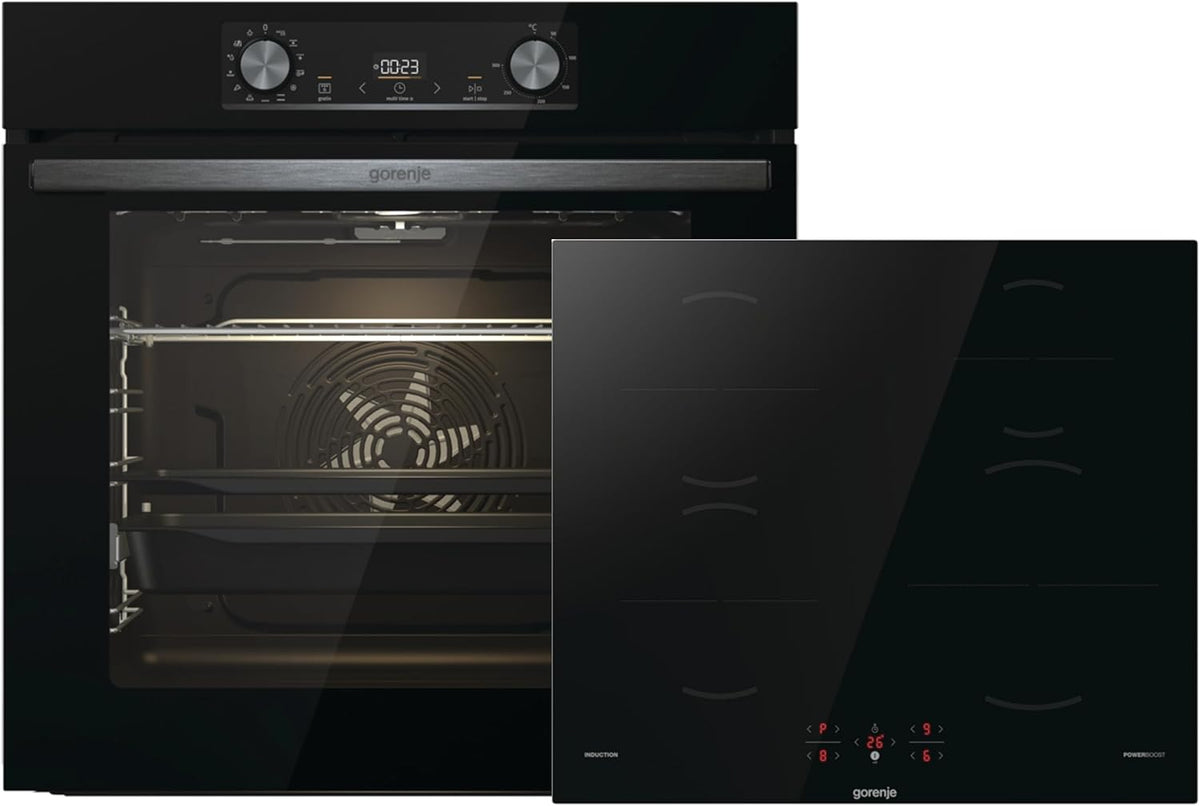 Gorenje Herdset, 77 L, Schwarz, Kombination aus autarkem Kochfeld GI6401BSC und, Made in Europe, ExtraSteam, AirFry