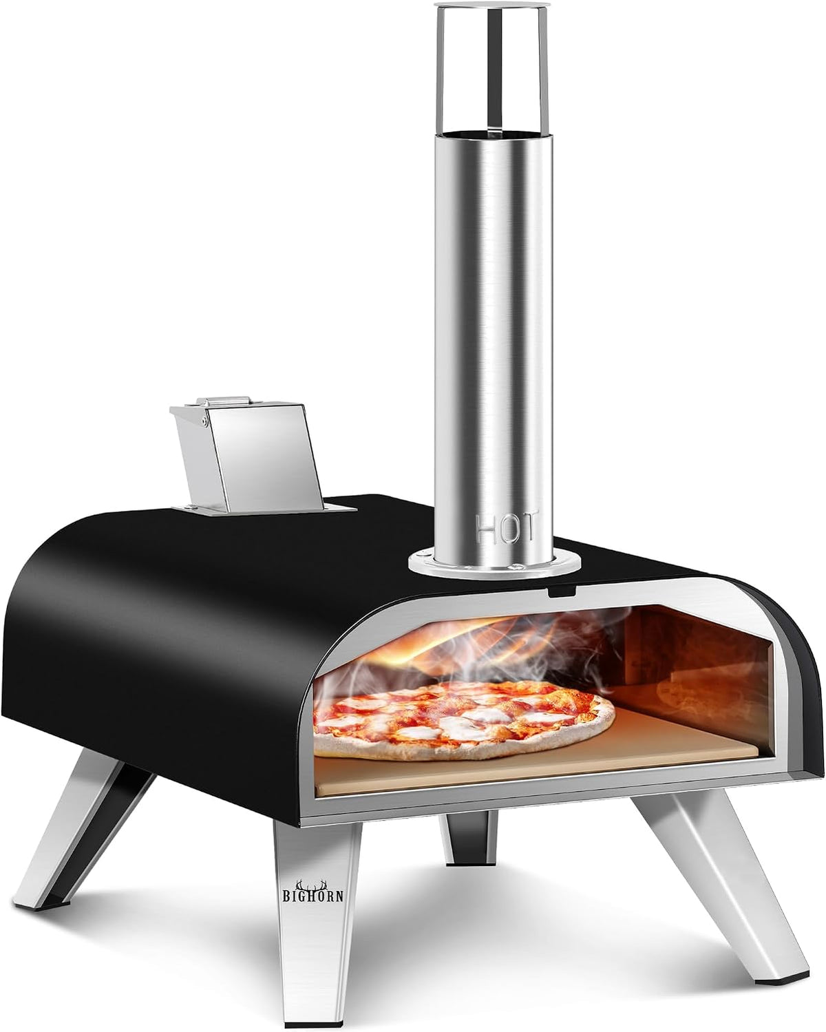 BIG HORN Pizzaofen, Silber/Schwarz, OUTDOORS Pizzaöfen Outdoor Holzpellet Holzbefeuert
