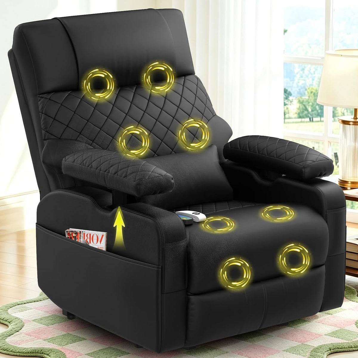 SQUEBILIFE Relaxsessel, Grau, Fernsehsessel, mit 3D-Armlehnen, 8-Punkt-Massage und Heizfunktion, Typ-C + USB-Anschlüsse