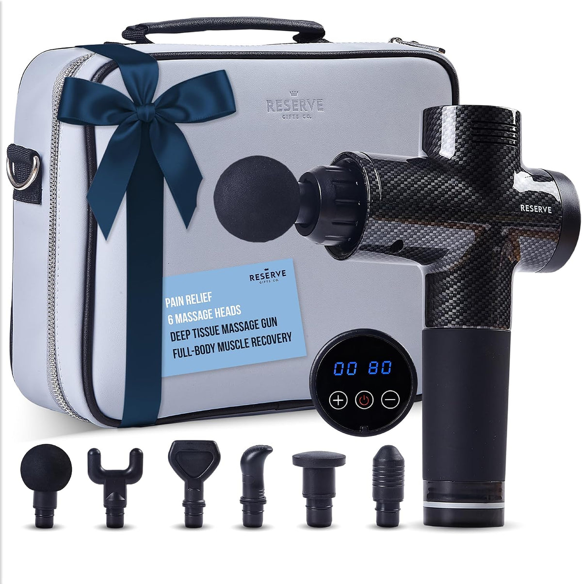 Reserve Gifts Co. Rückenmassage, Schwarz, Massagepistole Geschenk mit Tragetasche, Tiefengewebe-Rückenmassagegerät zur Schmerzlinderung mit 6