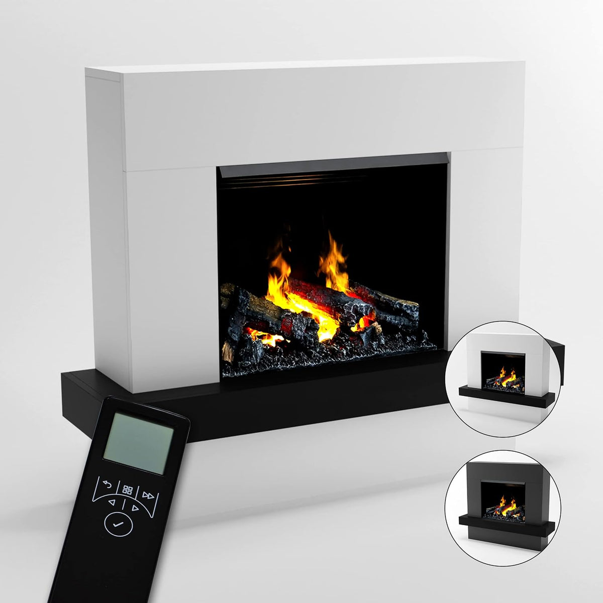 GLOW FIRE Elektrokamin, 126x110x32 cm, Weiss, Wasserdampf Kamin Hera (Standkamin) - mit Heizung