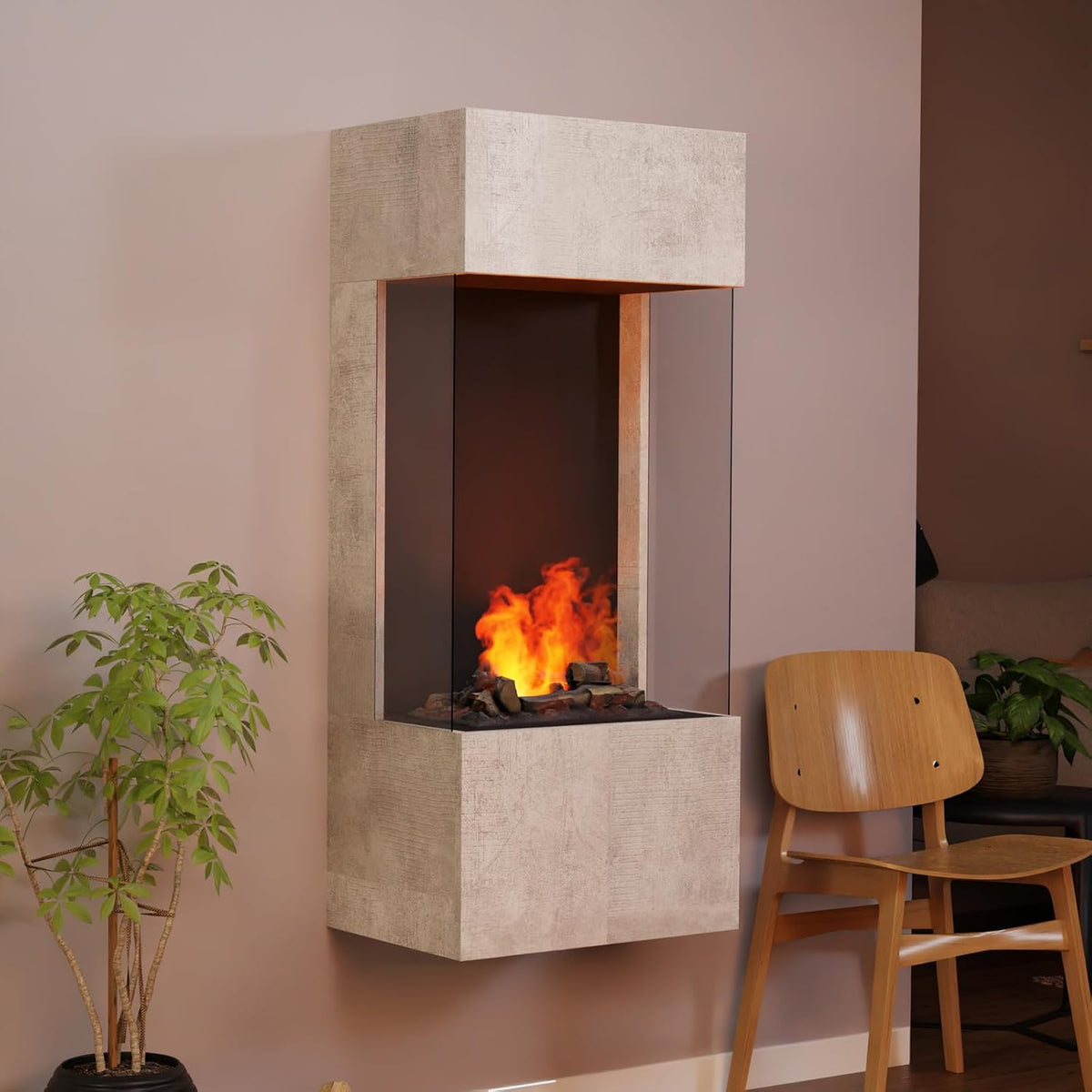 GLOW FIRE Elektrokamin, 55x130x40 cm, Grau, Wasserdampf Kamin OGF 4 (Wandkamin) - mit realistischen LED, Knistereffekt & Fernbedienung