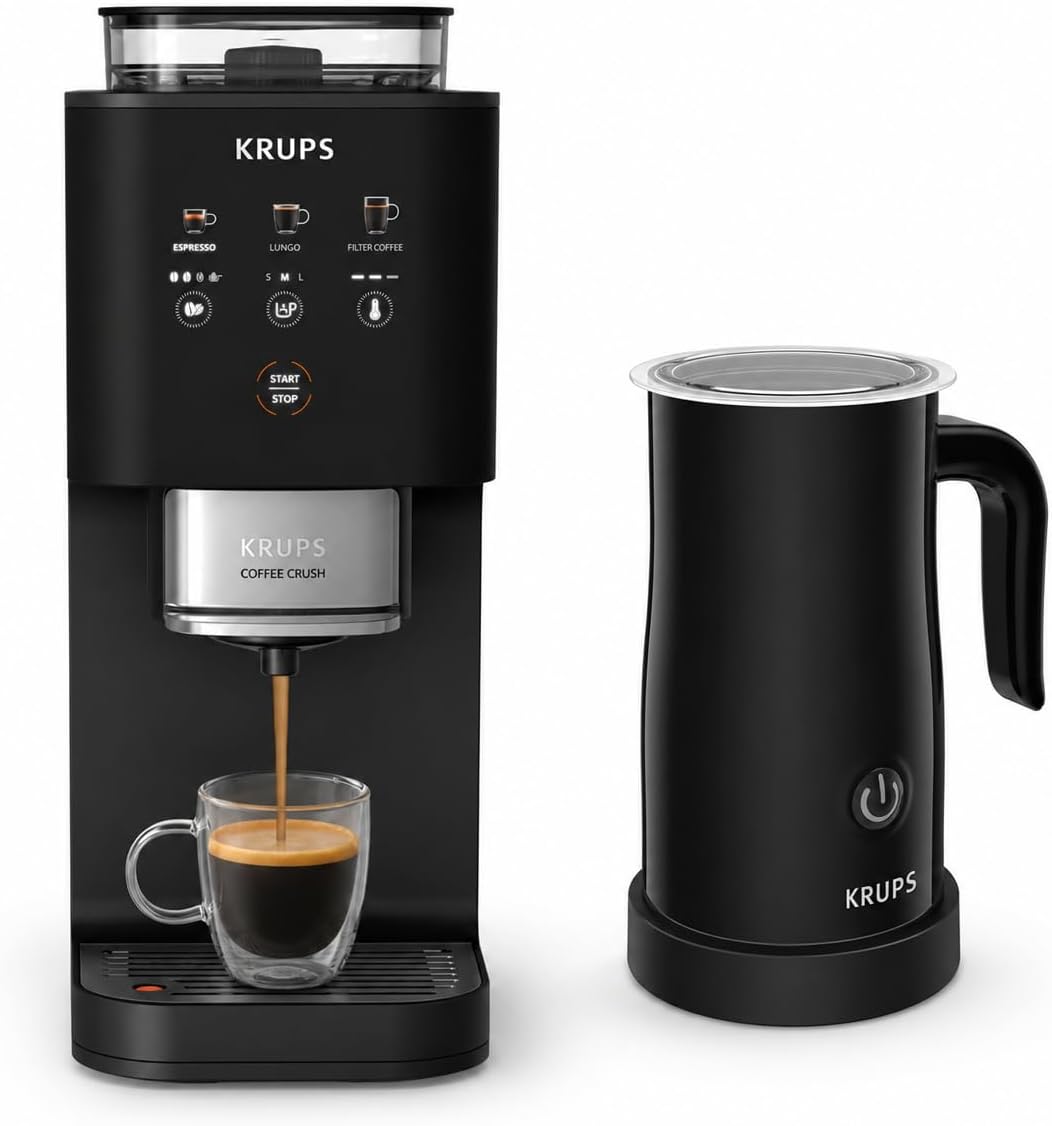 KRUPS Kaffeemaschine, 15 cm, Schwarz, Kaffeevollautomat Coffee Crush SA4028E0 mit elektrischem, Edelstahlmahlwerk