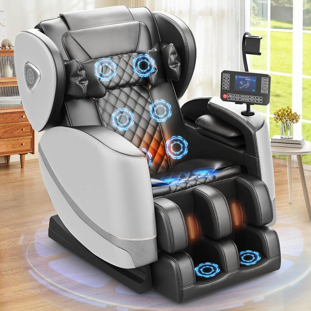 F FURNIMAT Relaxsessel, Grau, Massagesessel Ganzkörper, Zero Gravity Massagestühle mit Taillen- und Beinheizung
