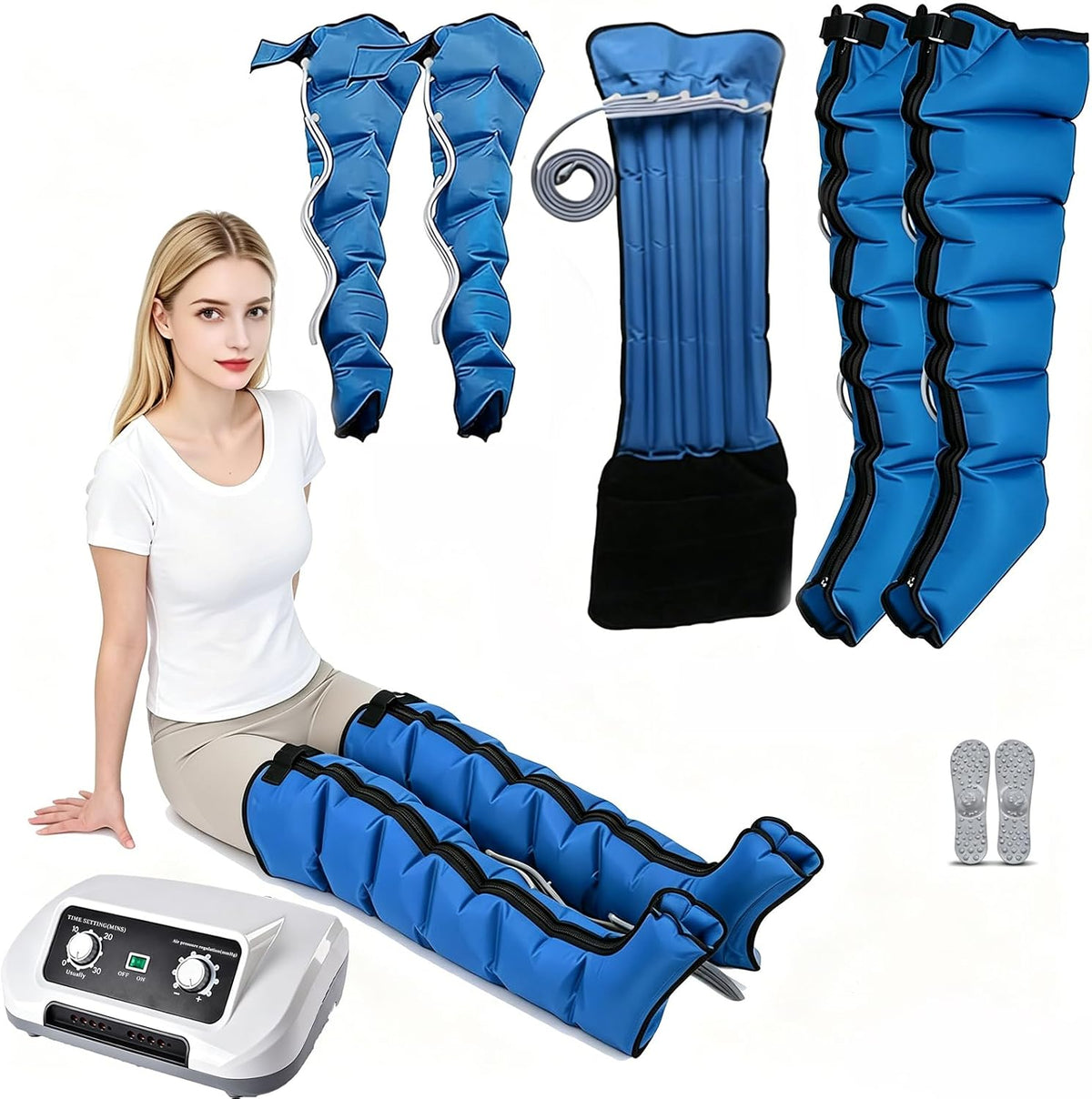 LESBJFDM Kompressor, Schwarz, Lymphdrainage Gerät Beine 6 Kammern Recovery Boots, Beinmassagegerät Kompression Muskelkater Müdigkeit &