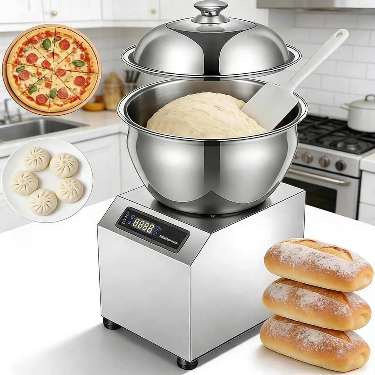 lealovengzh Knetmaschinen, 8 kg (Teig), 8 kg, Silber, Edelstahl Teigmaschine /17, 6 Lbs, 1800wteigmischermaschine