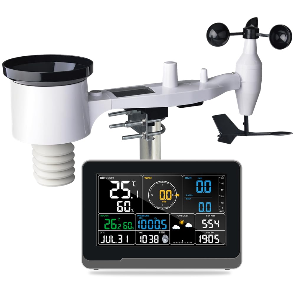 froggit Wetterstationen, Schwarz, Wetterstation (WH5000 7-In-1 WiFi Funk-Wetterstation)
