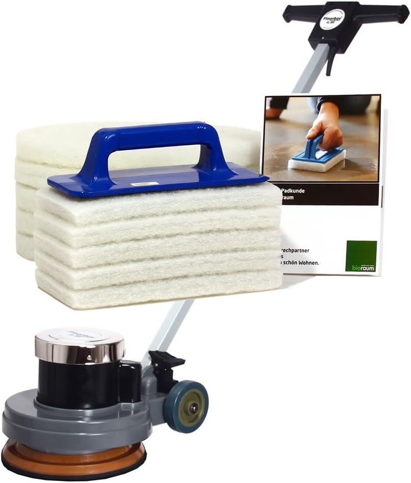 floorboy Poliermaschinen, Schwarz, 300 XL Polierset, Poliermaschine mit Handpadhalter, Pads, Anleitungen und Padkunde von Bioraum