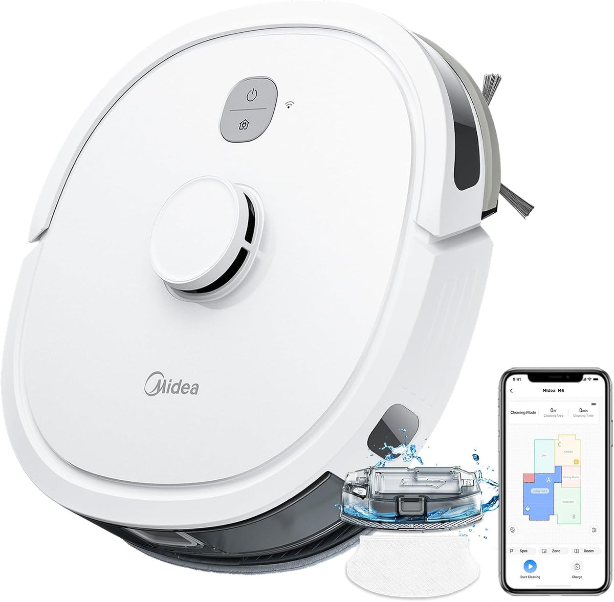 Midea Saugroboter, Schwarz, M6 mit Wischfunktion 2 in 1, Staubsauger Roboter, LiDAR-Navigation, 140Min Laufzeit