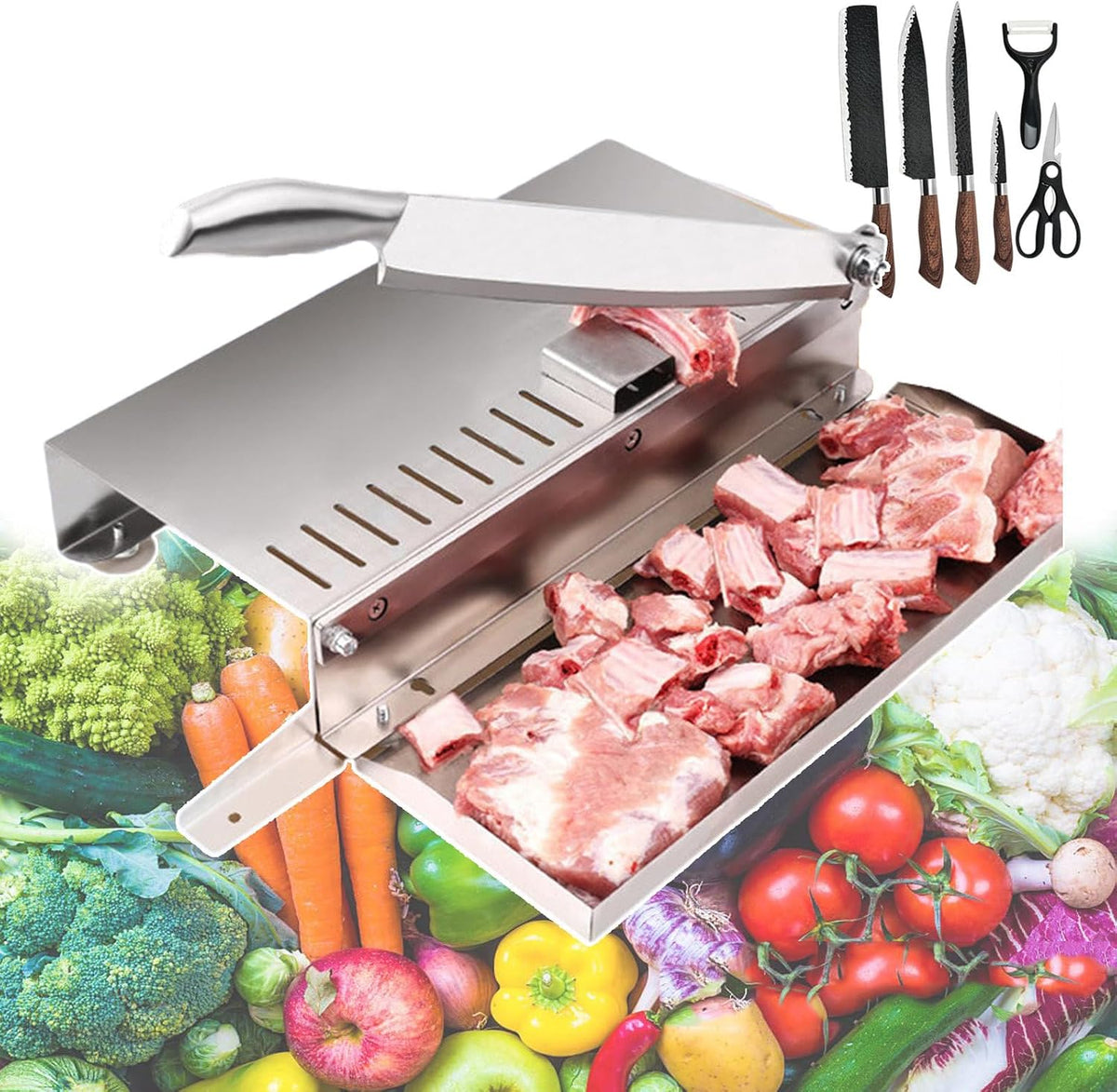 QUSYZD Küche, Kochen & Backen, Silber, Manuelle Fleischschneidemaschine aus Edelstahl für den