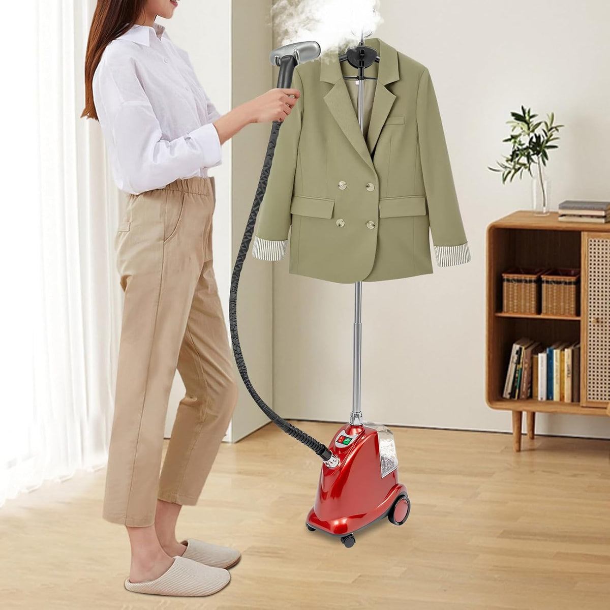 CHIMHOON Dampfglätter, 3 Liter, 2200 W, 1,75M, Rot, Professional Steam Iron, Standing Garment Steamer - Vertikales Dampfbügeleisen