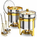 EffiQ-Rate Speisenwärmer, 11 L, Transparent, 2 Stück Suppenwärmer Set Chafing Dish Rund mit Glasdeckel