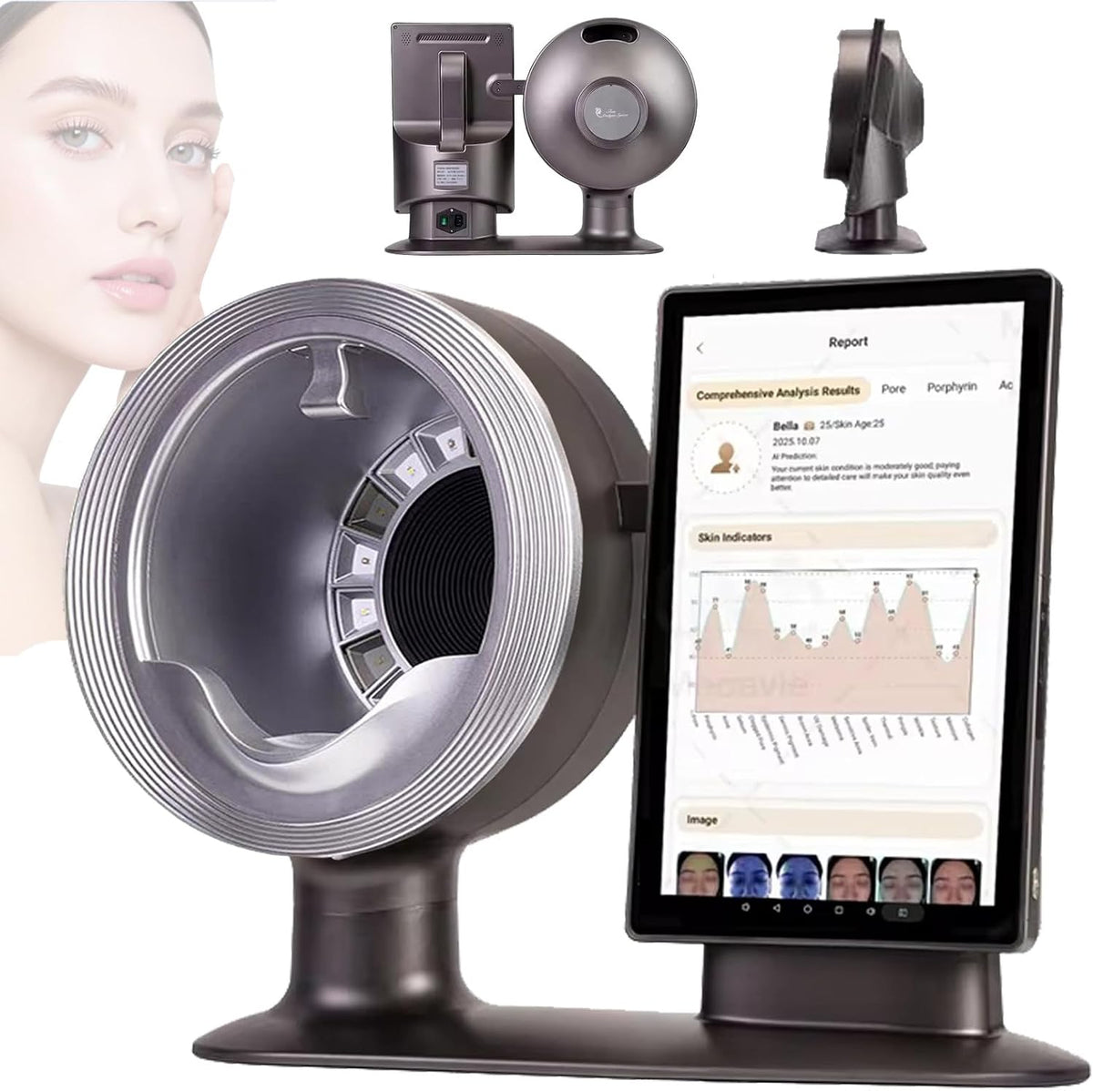 DJFYVAEIO Kamera, Schwarz, Professionelles Hautanalysegerät, Mit 15, 6-Zoll-Hd-Display, 18 Indikatoren, Datenmanagement
