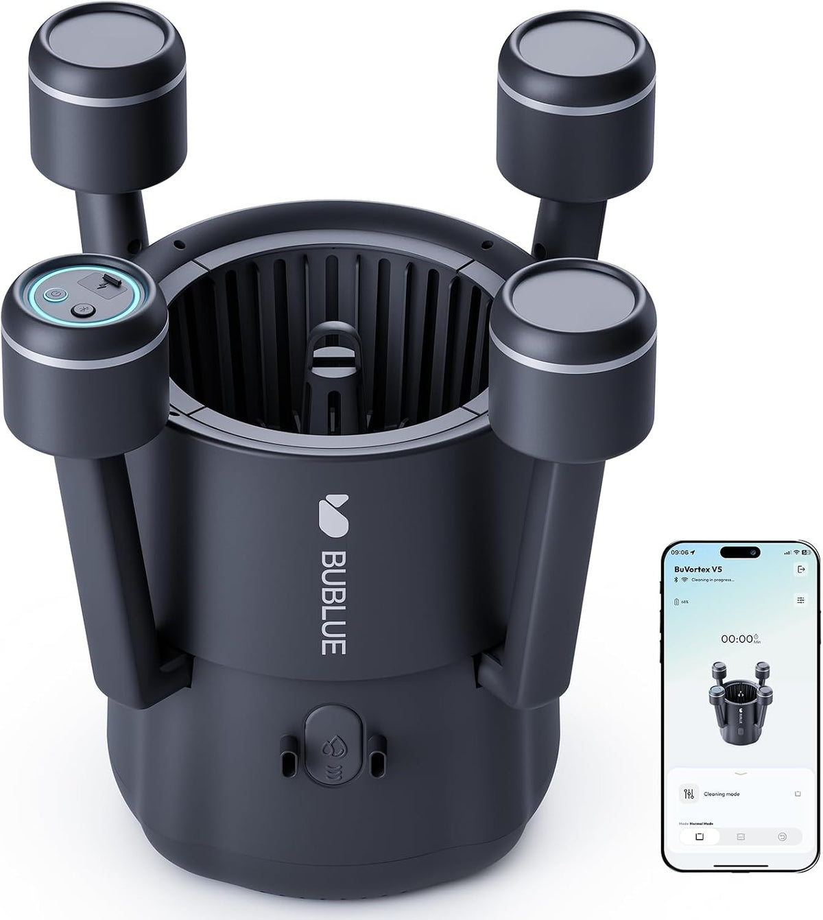 BUBLUE Poolroboter, Schwarz, BuVortex V5 Akku, Pool Skimmer Roboter mit App-Steuerung, 5-Liter-Filter, Zwei Reinigungsmodi