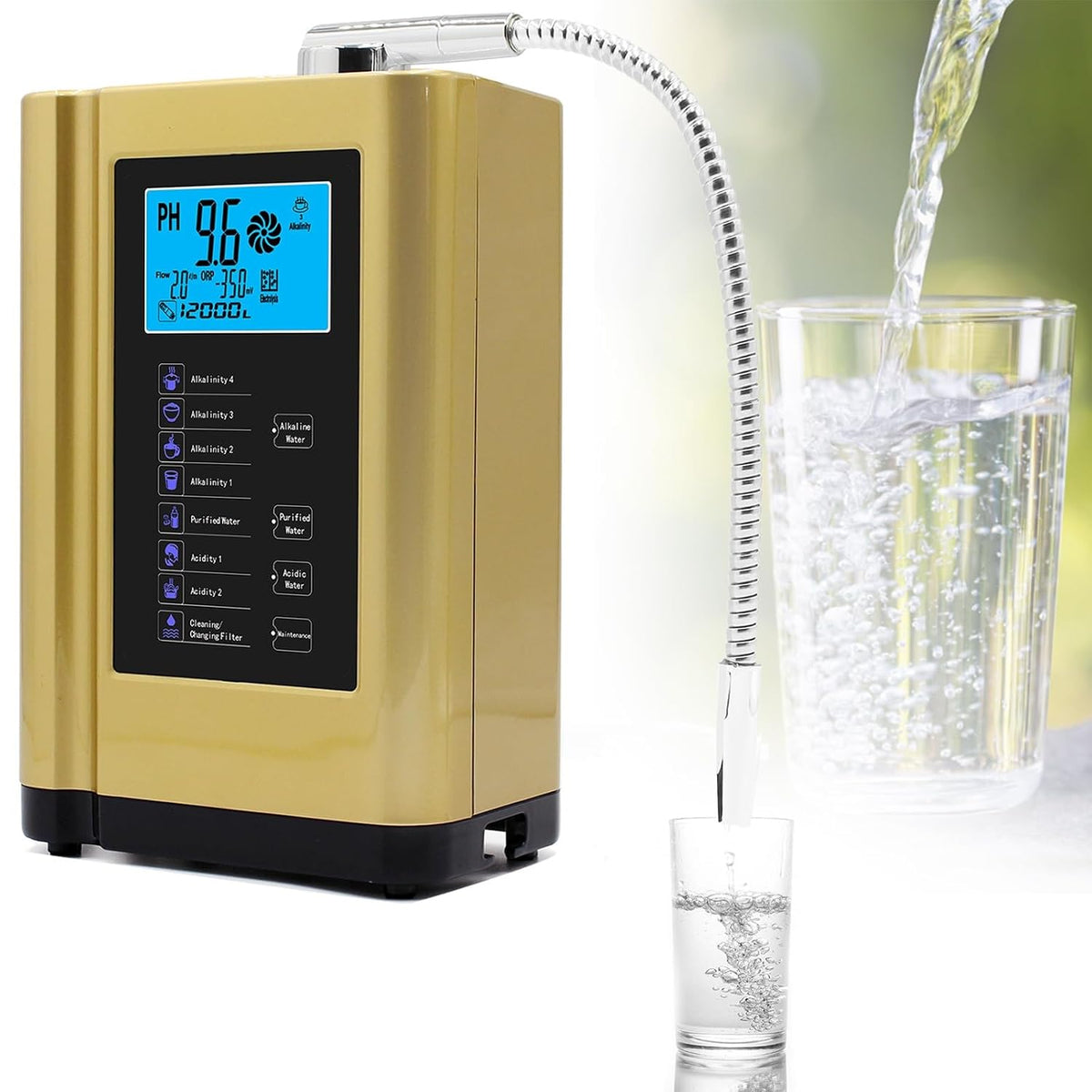 WBDBINGL Wasseraufbereiter, 8000 Liter, Gold, Wasserionisierer und, Alkalischer Wasserionisierer, Redoxpotential Bis Zu +400~-500Mv
