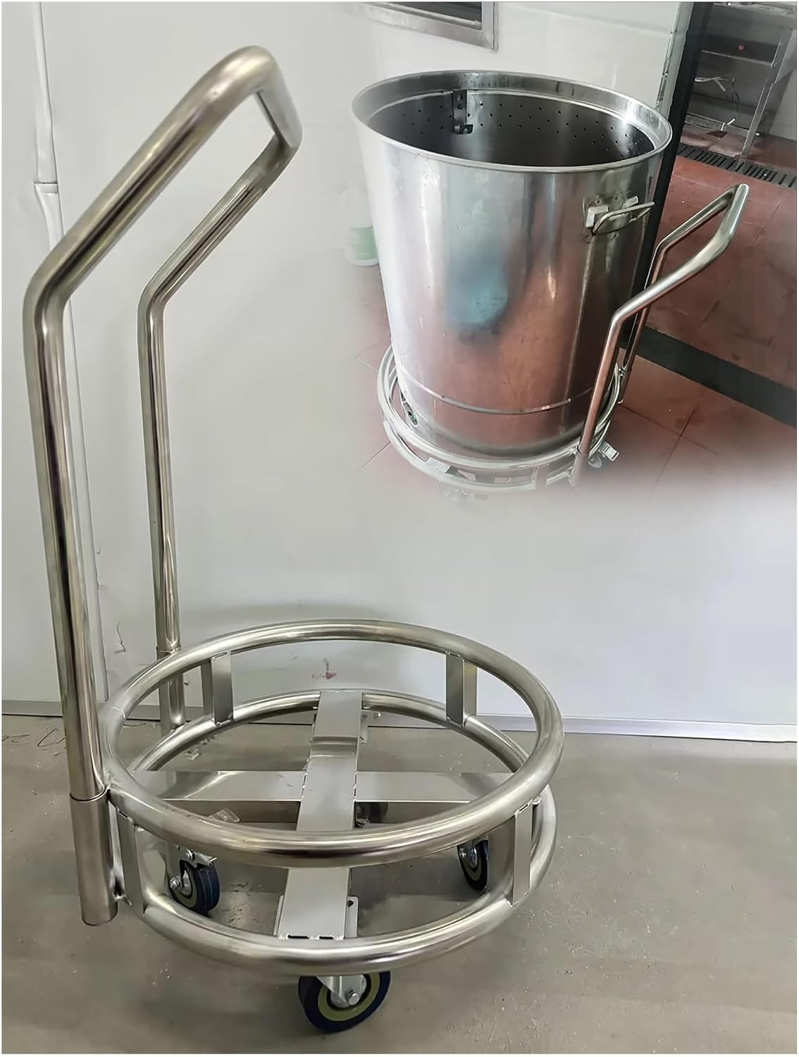 HandPush Handwagen, 52 cm, Silber, Wagen aus Edelstahl für Ilatierte Eimer, Suppentöpfe und Dampfgarer, Gewerbliche Küche