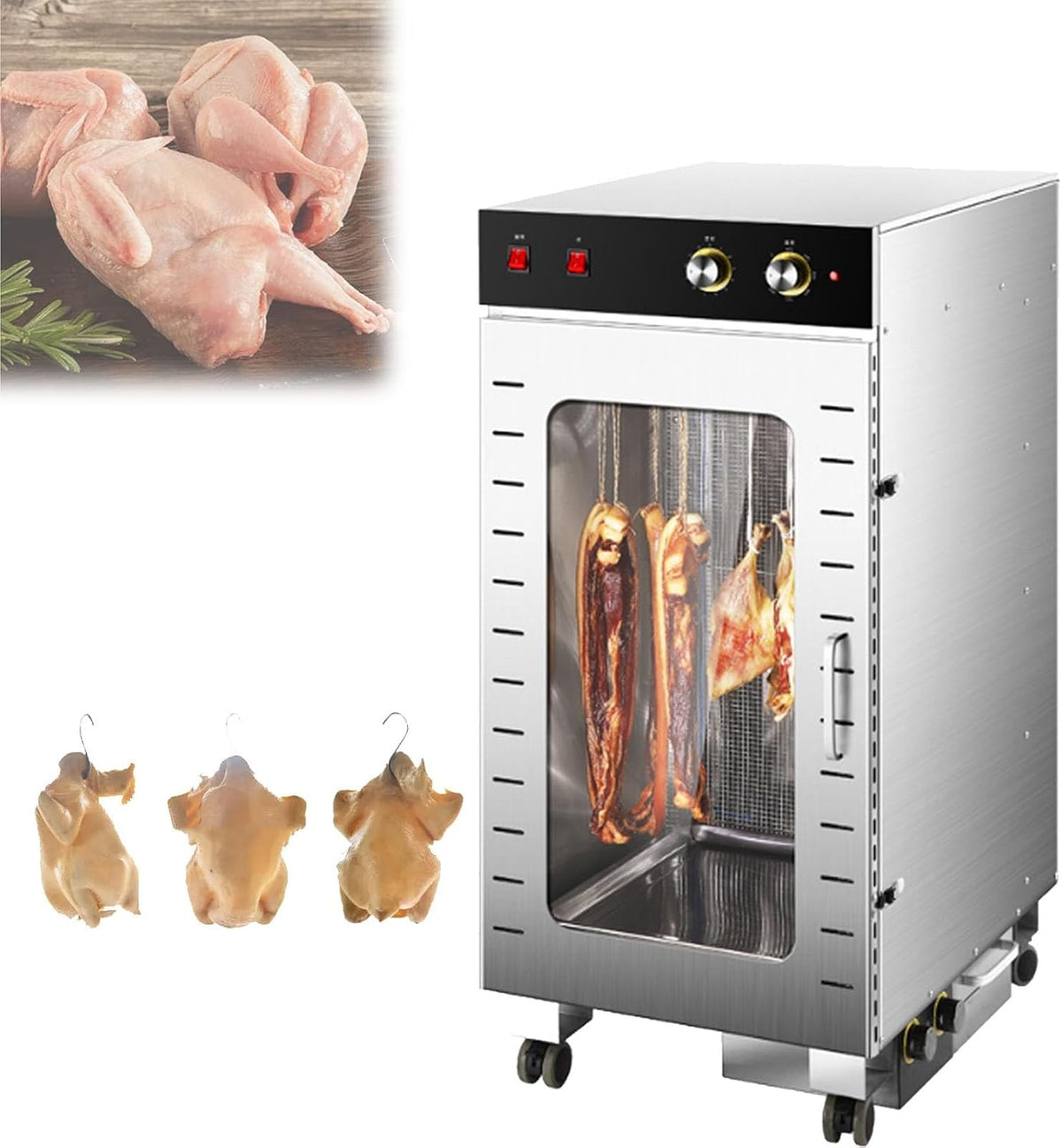 LFHWHKJ Dörrautomaten, Silber, Edelstahl-Biltong-Box, Fleisch, Gemüse und Obst(60 Catties Per Time)