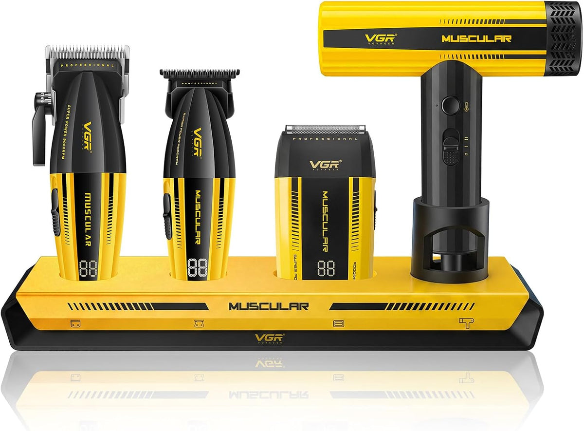 VGR Folienrasierer, Schwarz, 285S4 Professional Barber Combo 4 in 1 Set Mit Haarschneider, Trimmer, Und Ionen Haartrockner