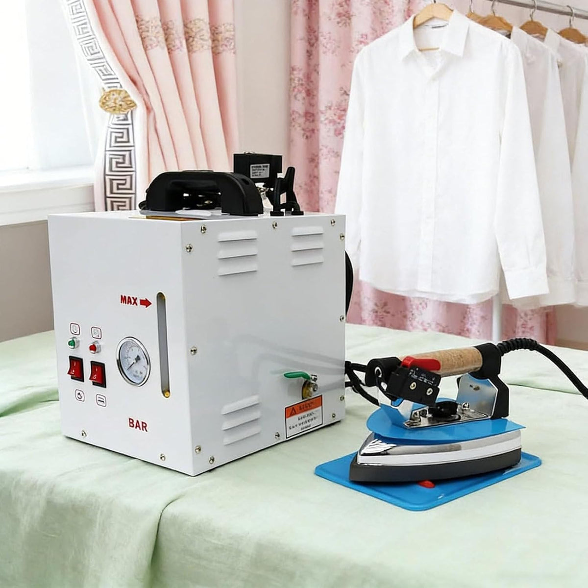 PixCy Dampfglätter, 5 Liter, 1600 W, Schwarz, Mangel Bügelmaschine, Dampferzeuger Bügelanlage, Tank + Getrennter Kessel