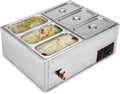 BDJSN Speisenwärmer, 850 W, 7 l, Silber, Kommerzieller 6-Topf-Speisewärmer, Edelstahl-Bain-Marie Mit Edelstahldeckel