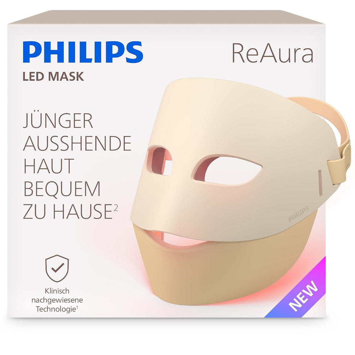 PHILIPS Gesichtsmasken & -kuren, Rot/Blau, ReAura LED-Gesichtsmaske, 3-in-1 für Gesicht, Augenpartie und Hals, 3 Modi
