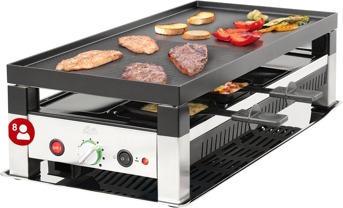 Solis Raclettes, Grau, Raclette Tischgrill 4-in-1 mit Grillplatte & Crêpe-Funktion