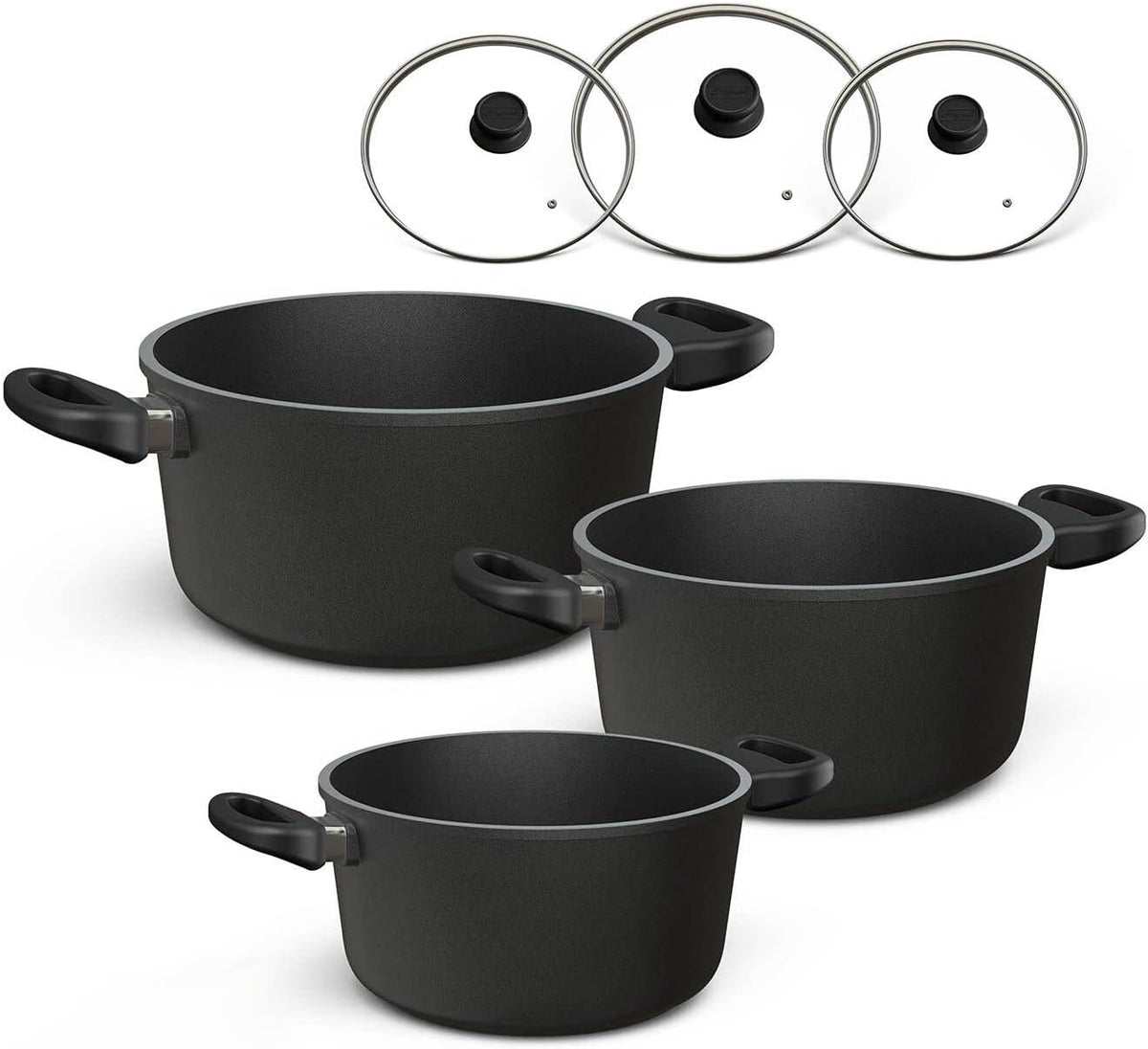 Hoffmann Backofen, Transparent, Topfset Induktion mit Glasdeckel, 6-teilig I Set alle Herdarten auch Induktion I Töpfe Made