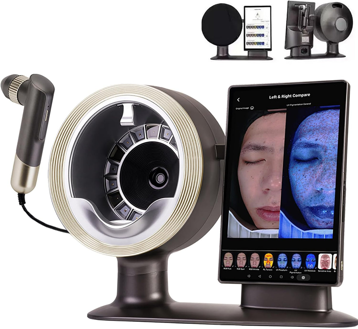 SUNBGRPYE Kopfmassage, Schwarz, 6″ Ki-Hautanalysegerät, 2-In-1 Haar Und Hautscanner, 10 Spektralbildgebungs-Modi