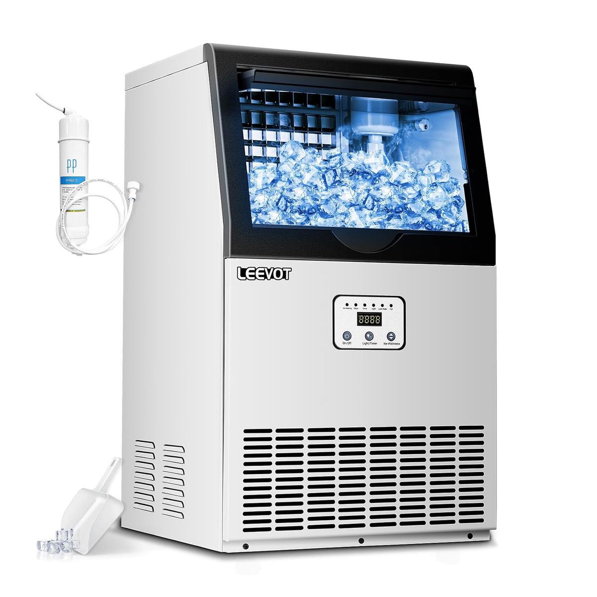 LEEVOT Eiswürfelmaschine, 27 kg, 220 V, Schwarz, Elektrische Eismaschine, /24 h, kleine Eiswürfel, selbstreinigend