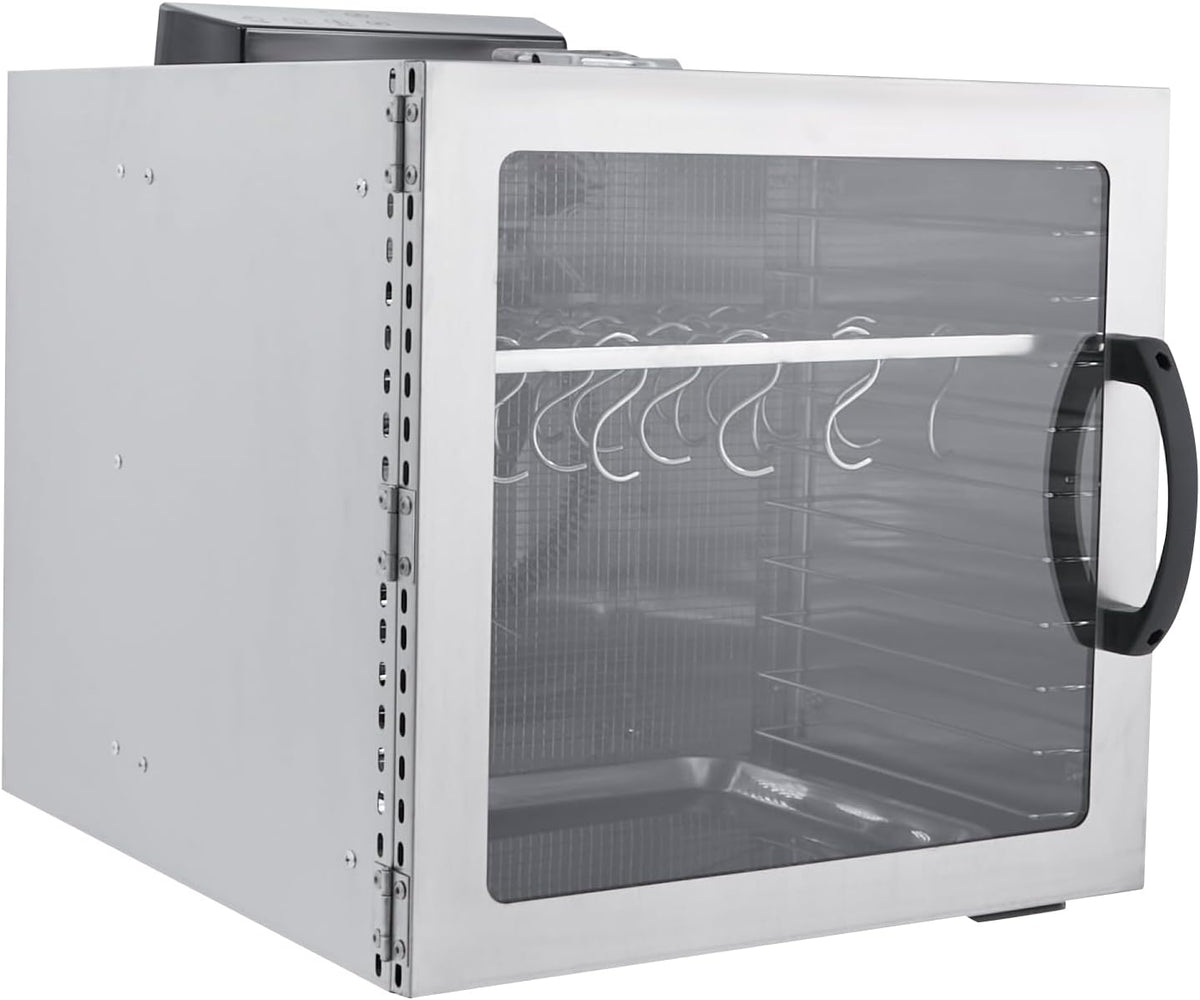 Queeucaer Dörrautomaten, 42.5 L, 1KW, Silber, Lebensmittel-Dehydrator Elektrisch Trockenschrank Edelstahl, Straussenbiltong