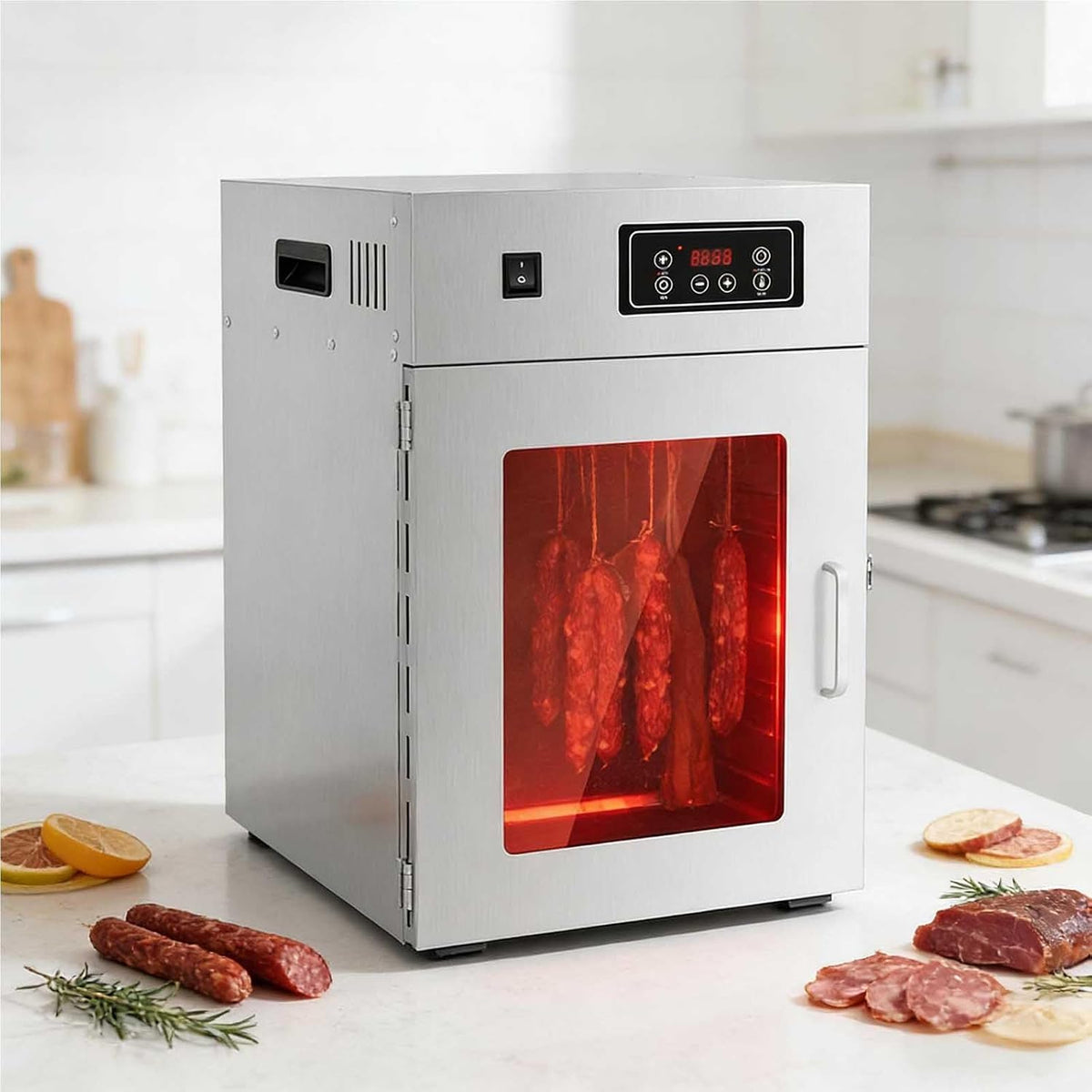 aromaoveite Dörrautomaten, Ca. 7,5 kg Lebensmittel pro Trocknungsvorgang, 800 W, Edelstahl, Silber
