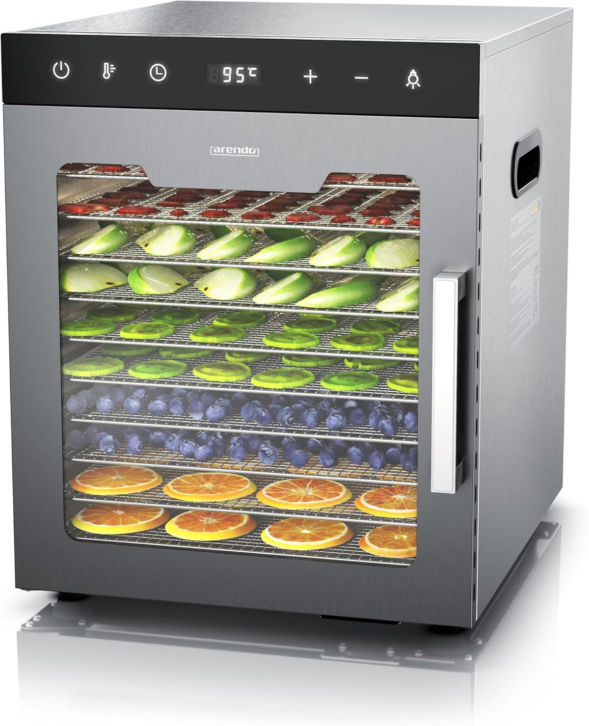 Arendo Dörrautomaten, 8400 cm, 800 W, Silber, Dörrautomat Edelstahl mit 10 Edelstahlgitter - - 35°-85°C